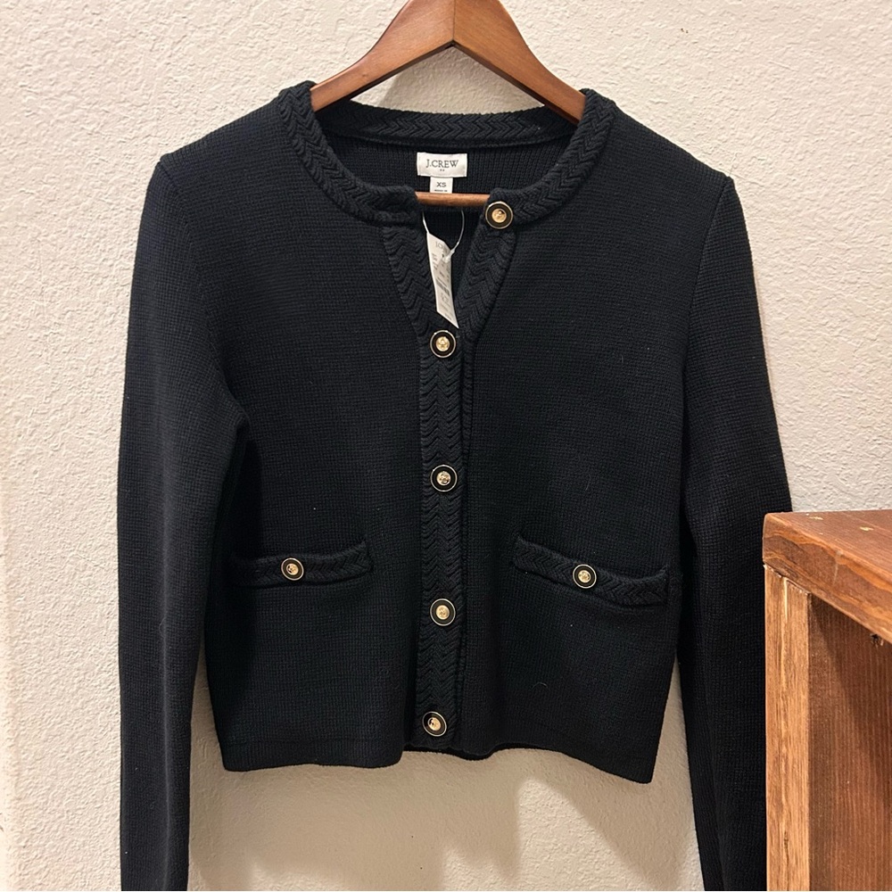 NWT 100% Cotton J. Crew Black Cardigan with Gold Buttons
